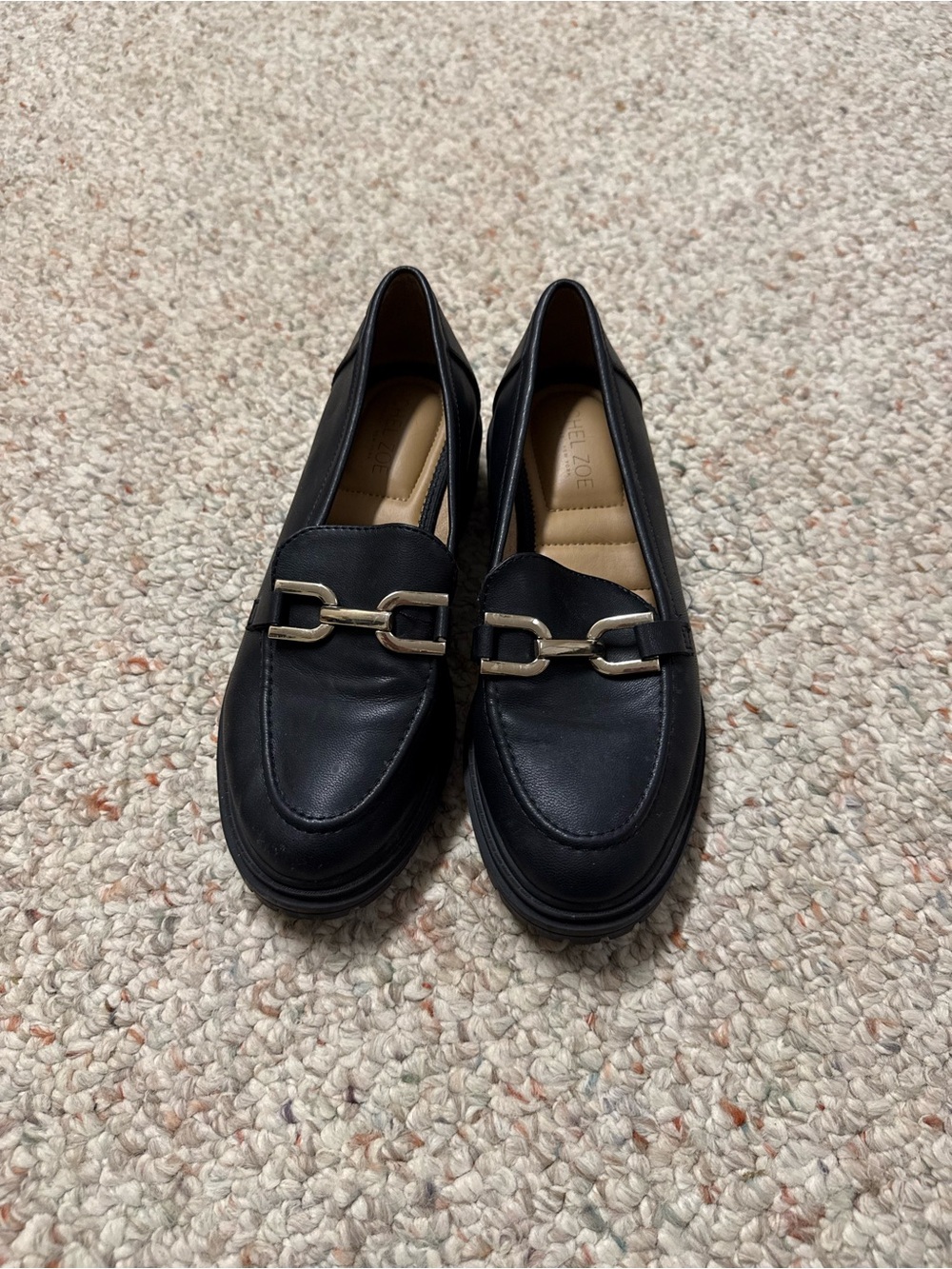 Rachel Zoe Black Leather Loafers with Gold Horsebit